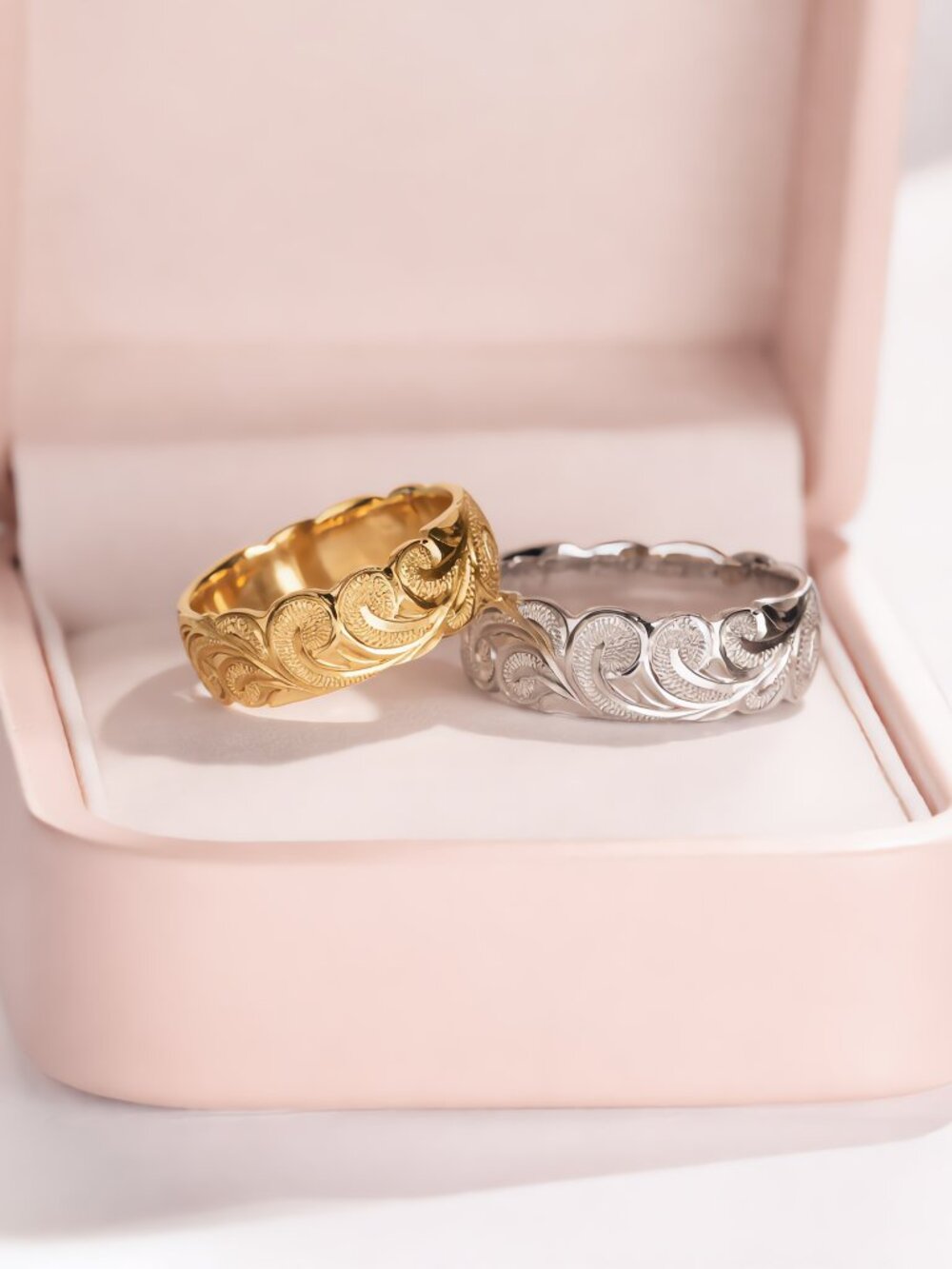 8mm Plumeria Feather Scroll Barrel Ring